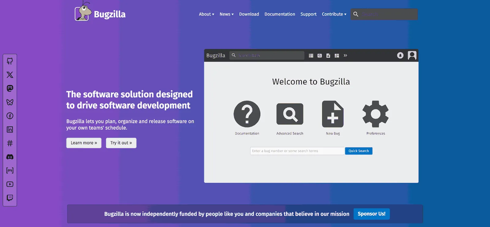 Bugzilla home page Bugzilla home page