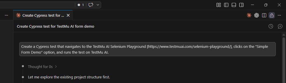 Claude Code terminal with a Cypress test generation prompt using the Cypress Skill