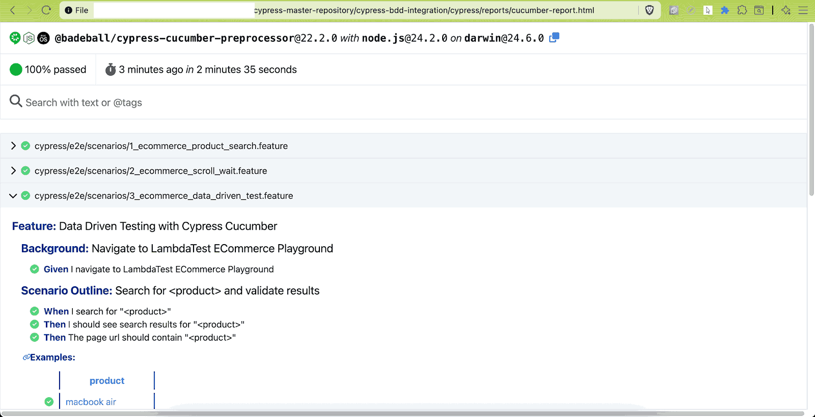 Cucumber Report Result Cucumber Report Result