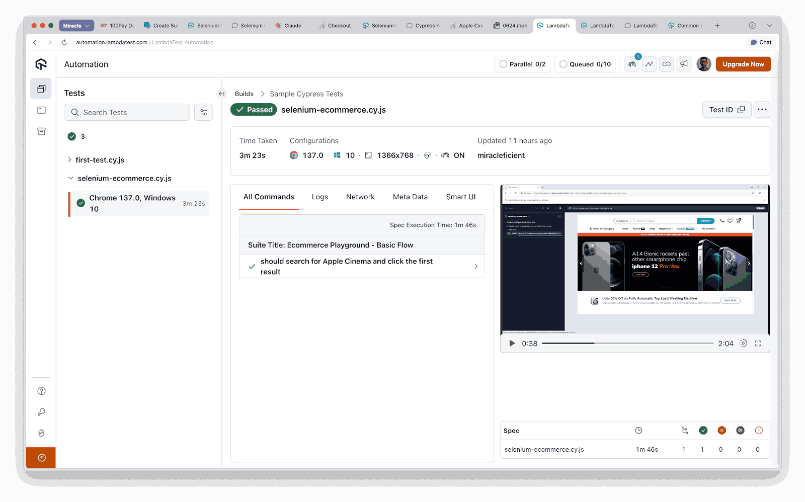 Cypress Parallel Tests