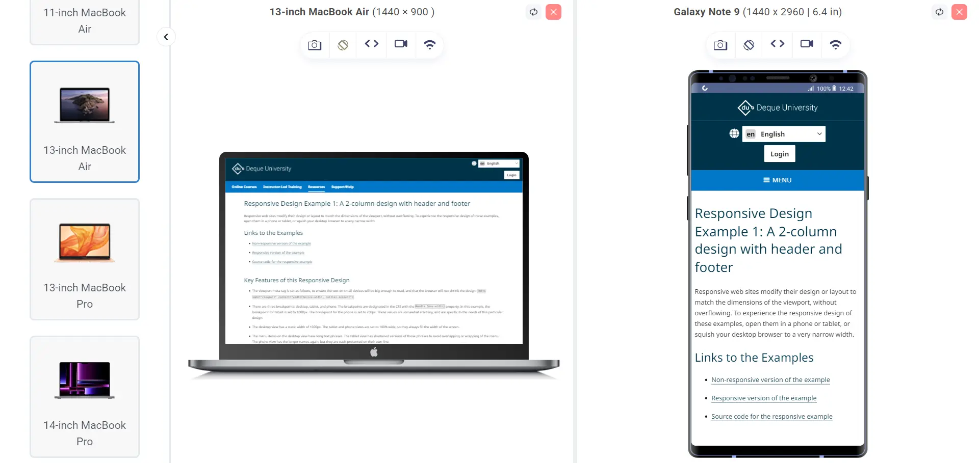 Responsive Testing of Deque University Website on LT Browser