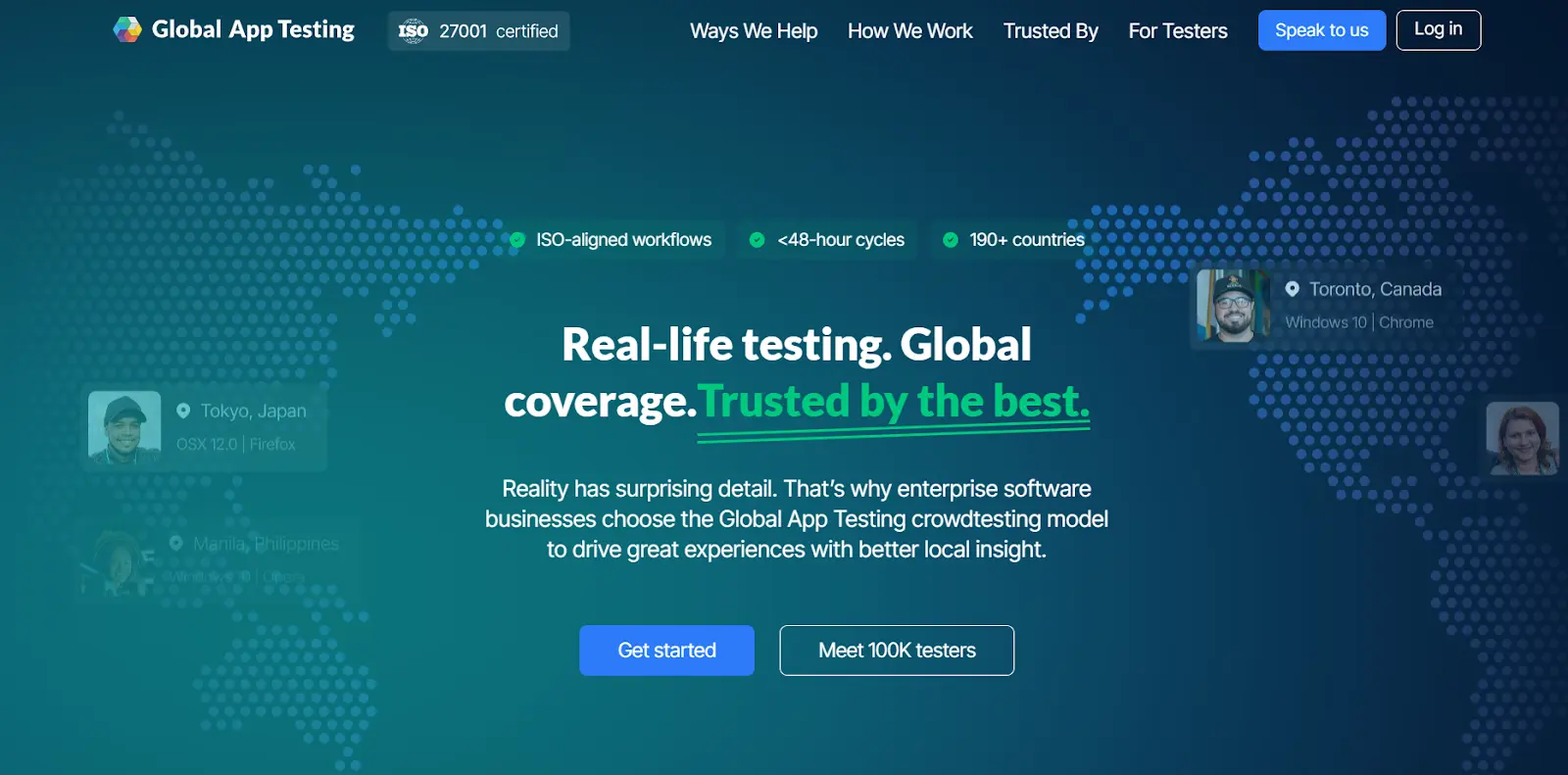 Global App Testing crowdsourced testing platform login screenshot