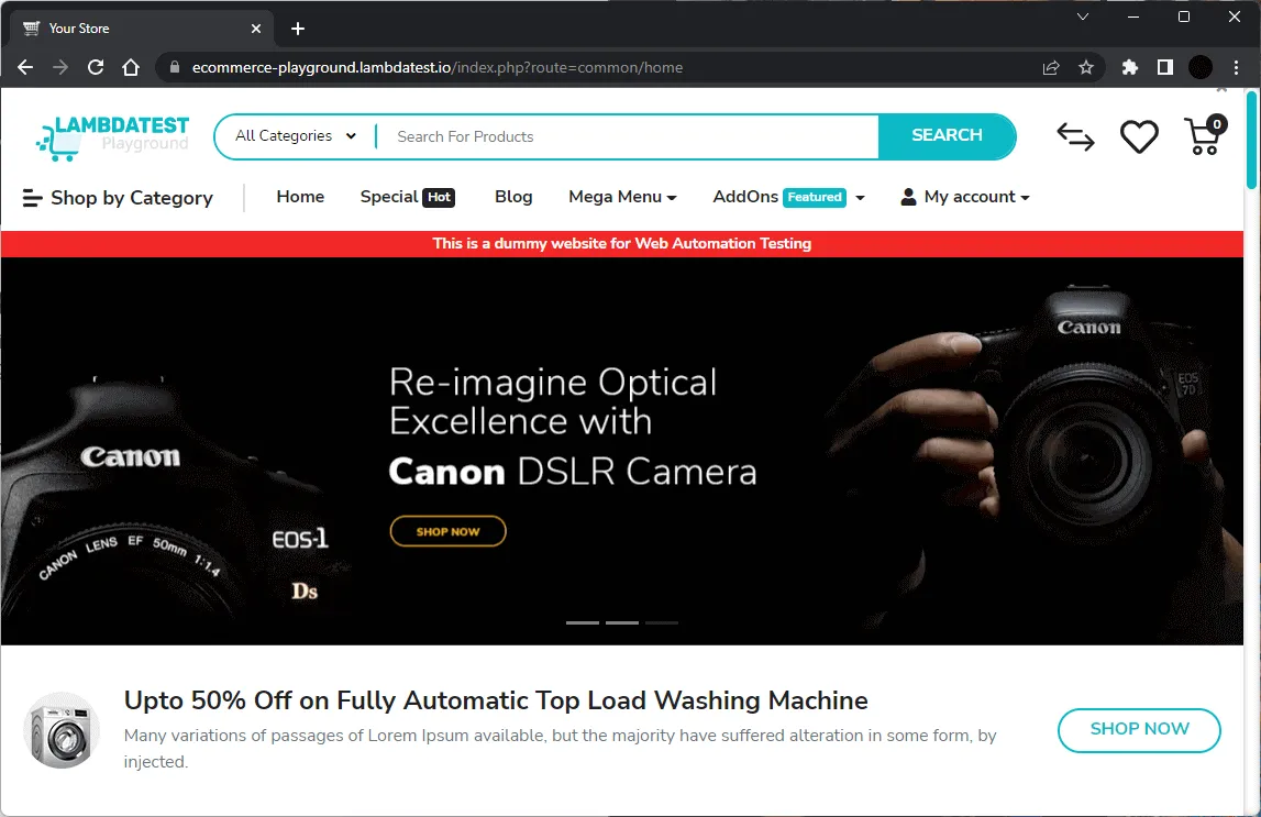 Dynamic carousel that breaks Playwright visual comparisons Rotating product carousel on the ecommerce playground homepage