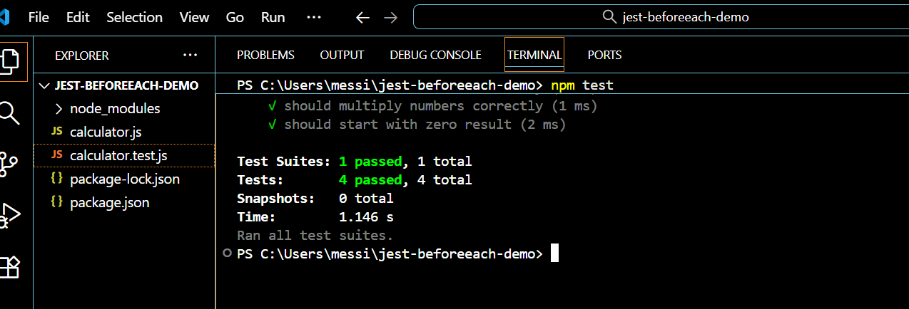 Jest beforeEach Local Test