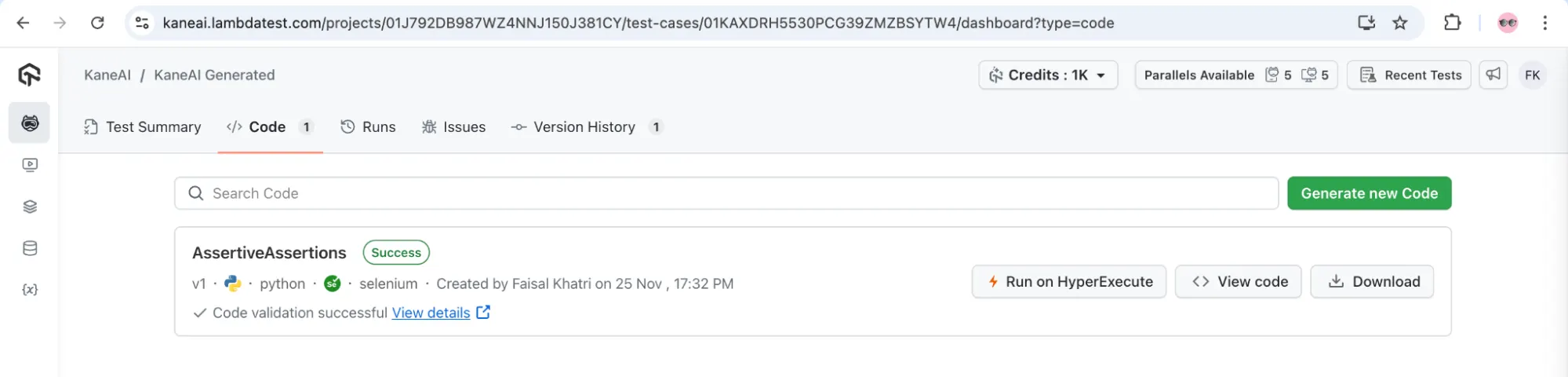 KaneAI Code Generation KaneAI Code Generation