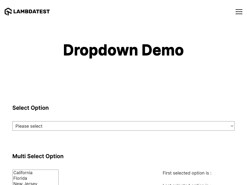 TestMu AI dropdown demo screenshot