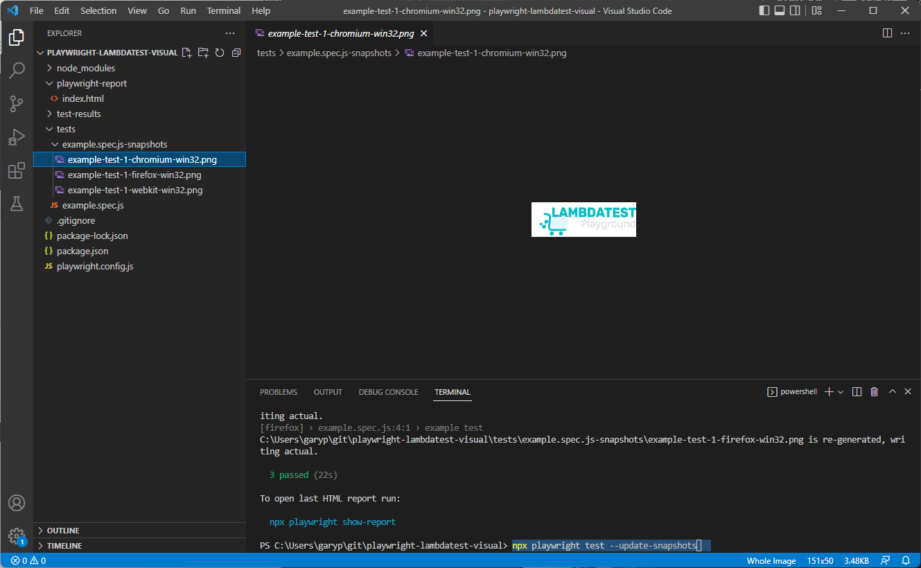 TestMu AI Playground website PLaywright visual regression testing