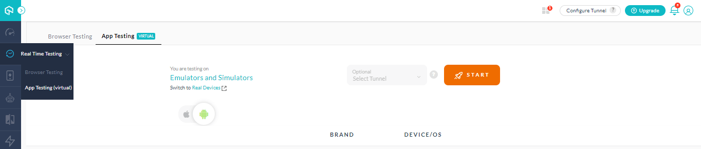 Navigate to the App Testing Navigate to the App Testing