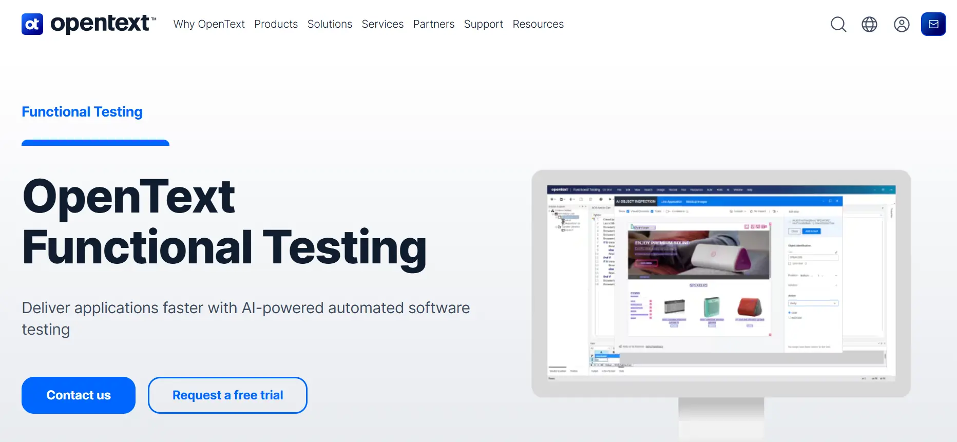 OpenText Functional Testing page showing an automation analytics dashboard