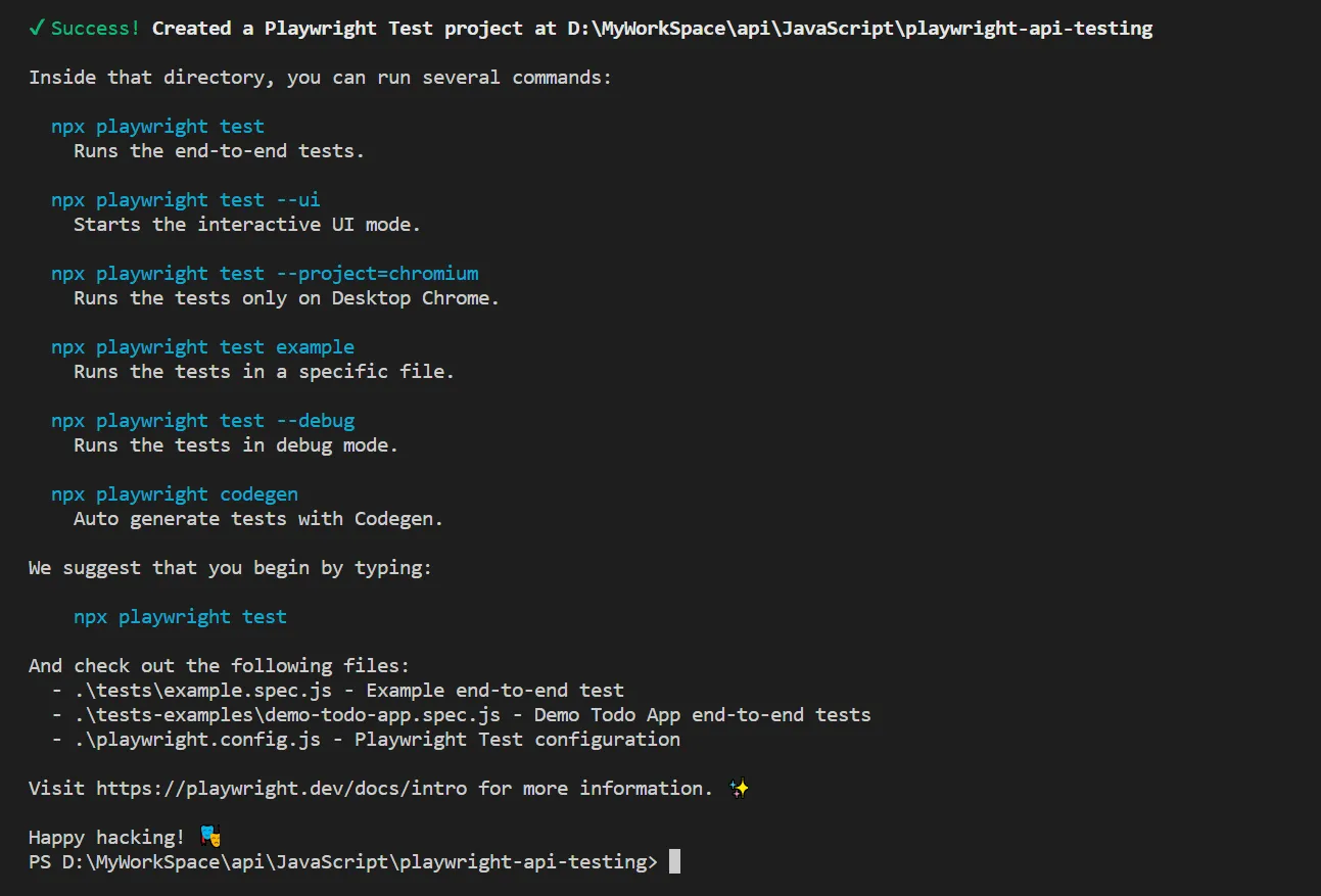 Playwright API Testing npm init playwright@latest