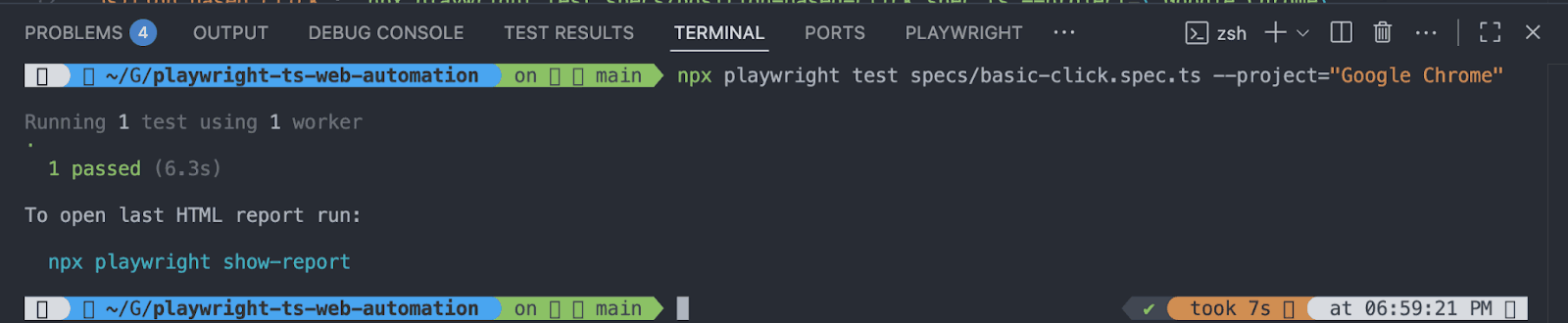 playwright terminal output