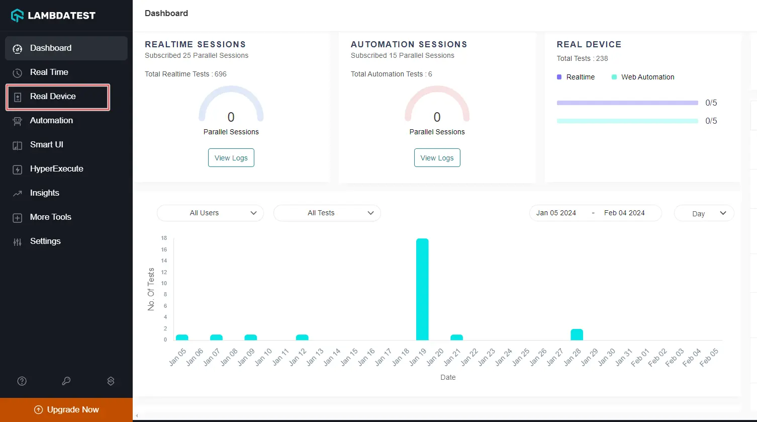 Real Device from the left sidebar menu on TestMu AI Real Device from the left sidebar menu on TestMu AI