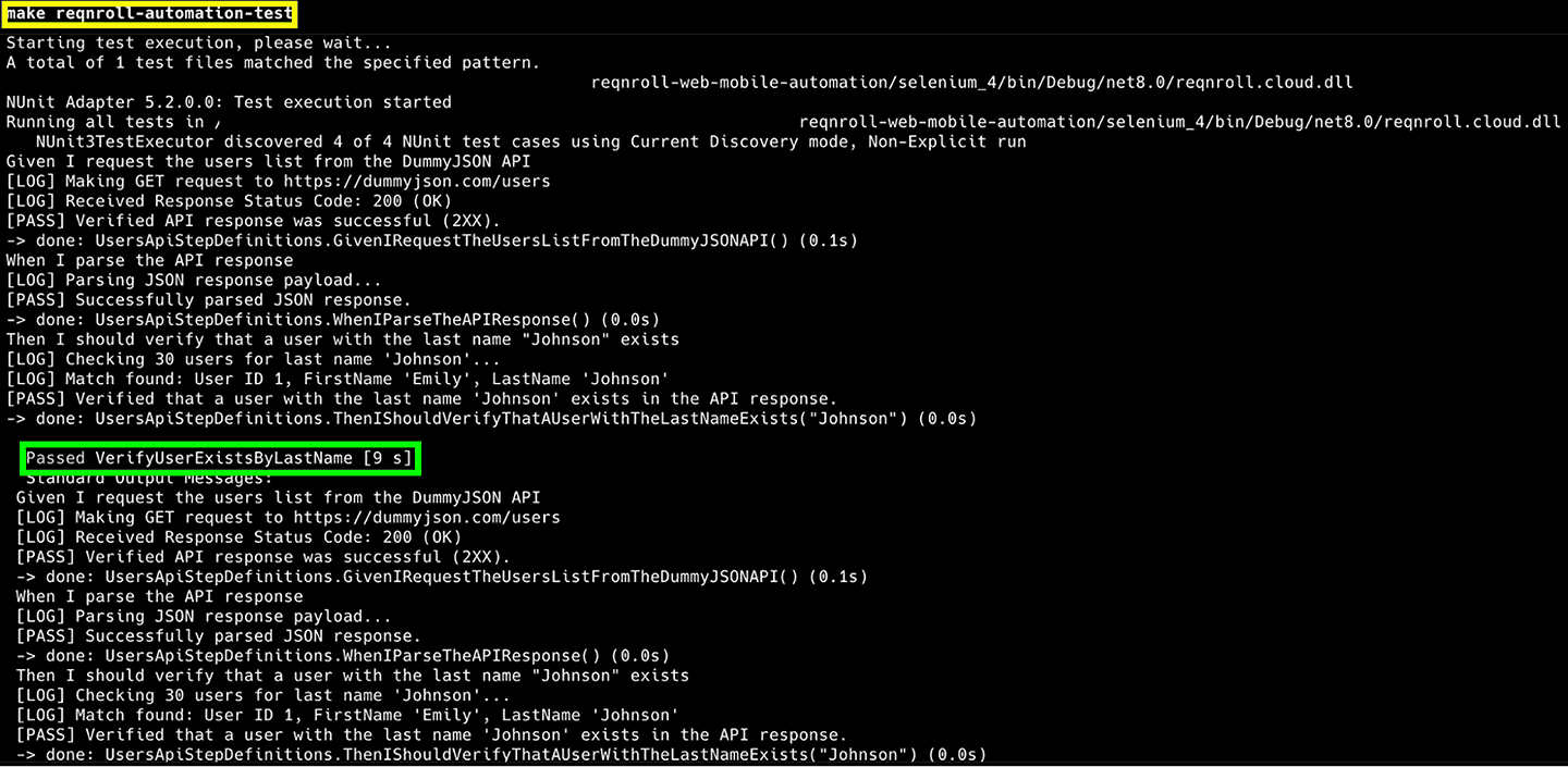 Reqnroll API test result