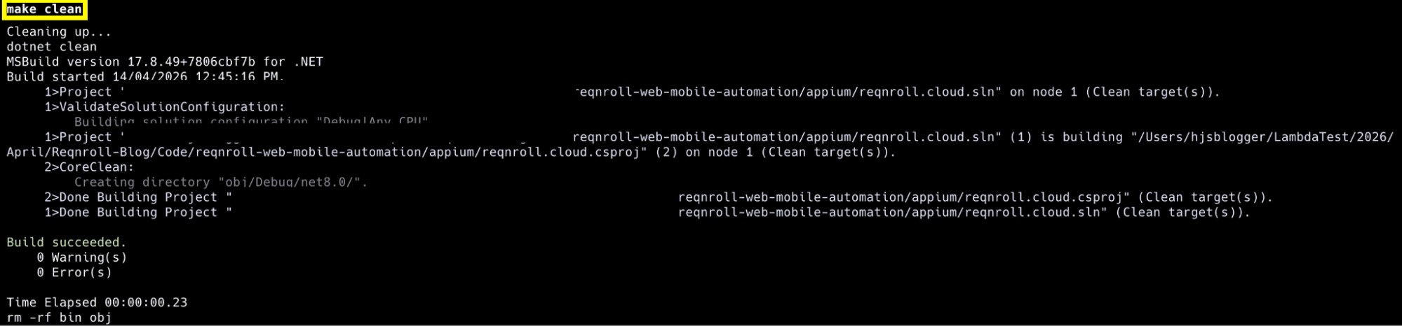 Reqnroll Appium build output