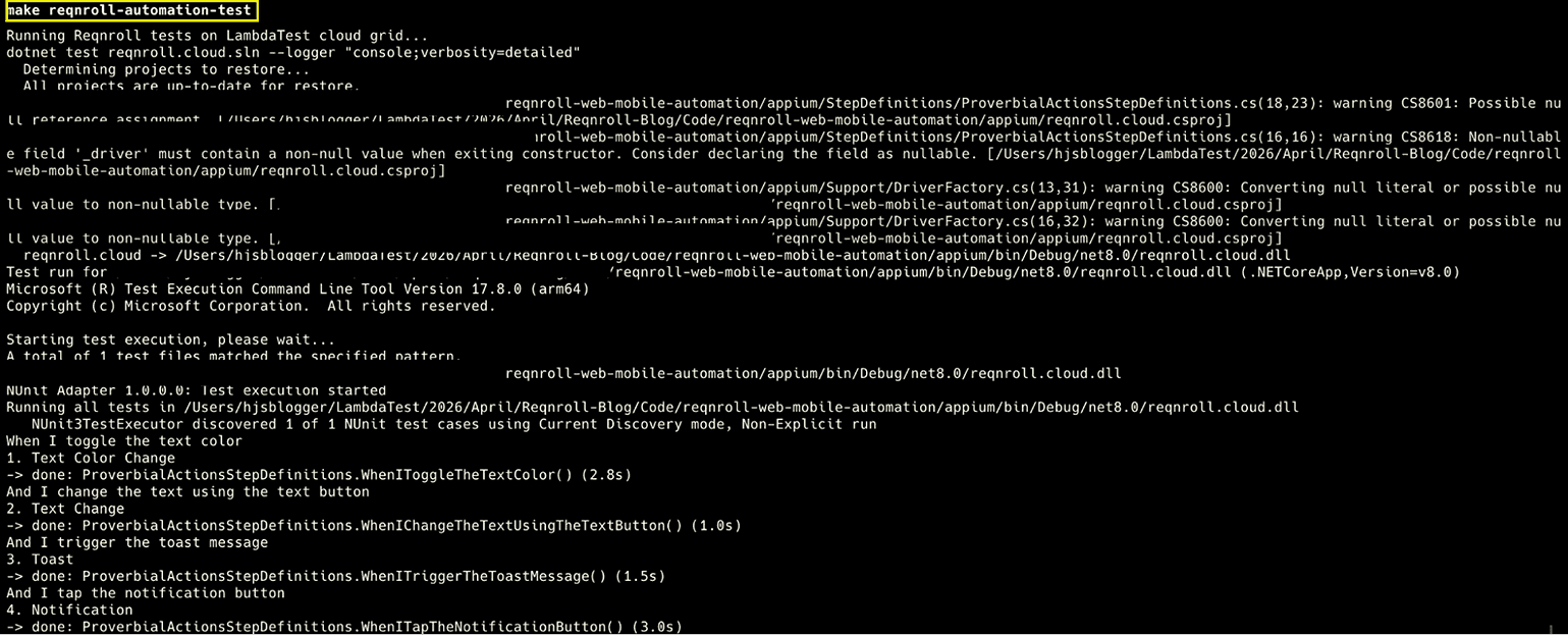 Reqnroll Appium test execution
