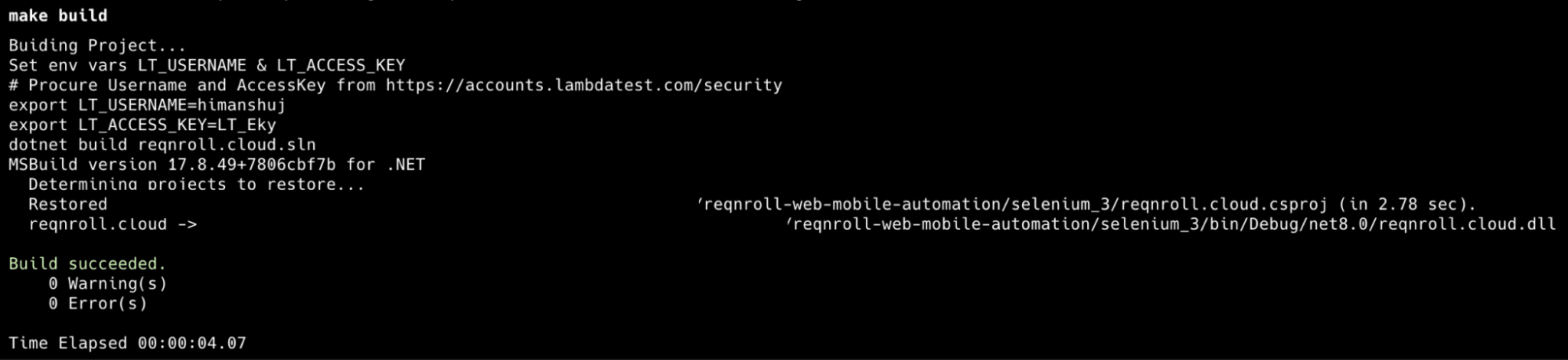 Reqnroll Selenium 3 build output