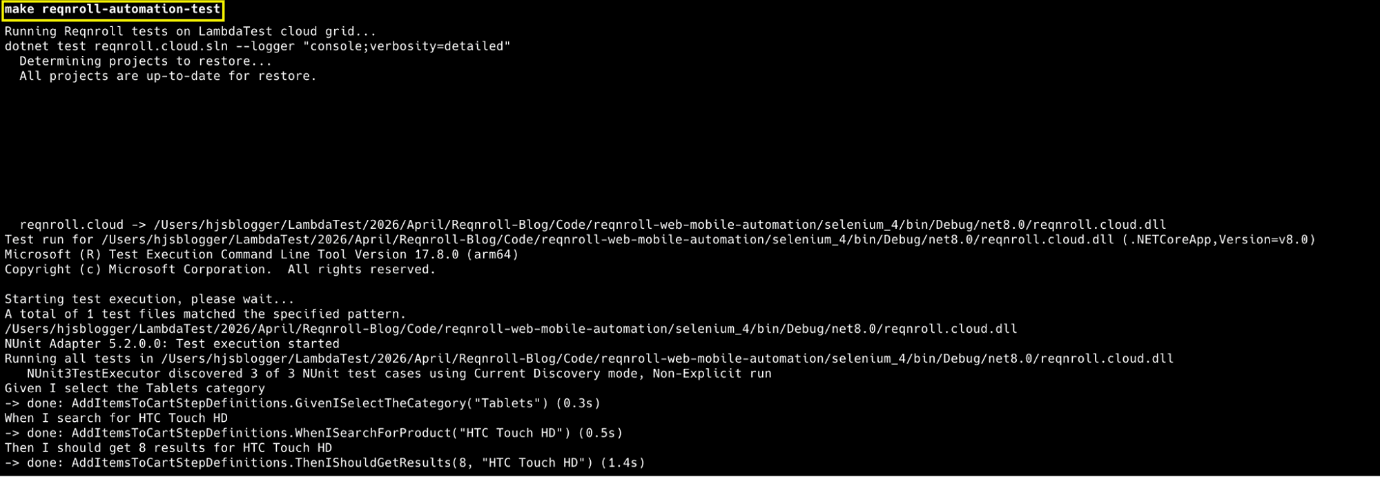 Reqnroll Selenium 4 test execution