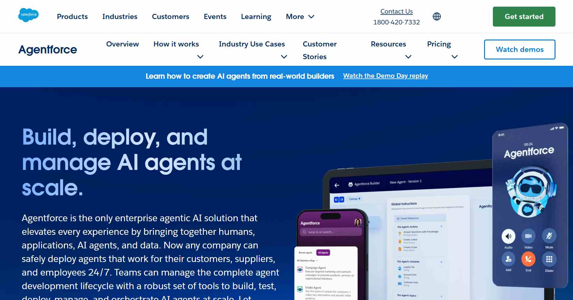Salesforce Agentforce - Best AI Agent Builder for CRM-Native Agents Salesforce Agentforce Builder showing Canvas view with subagents and the Atlas Reasoning Engine