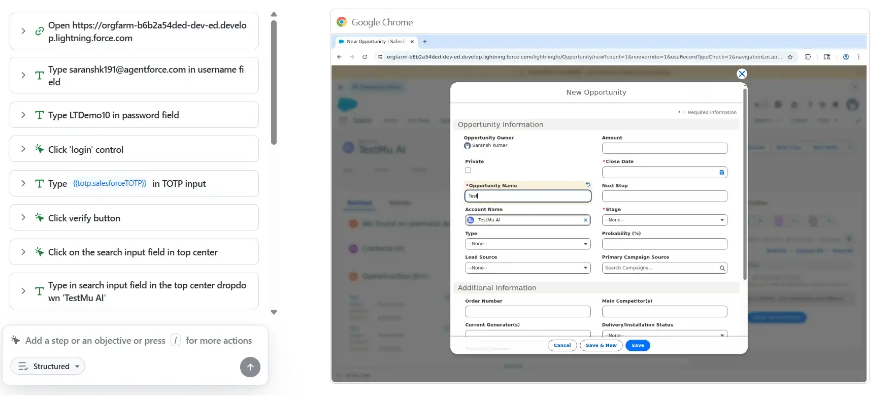 Salesforce Testing Enter Opportunity