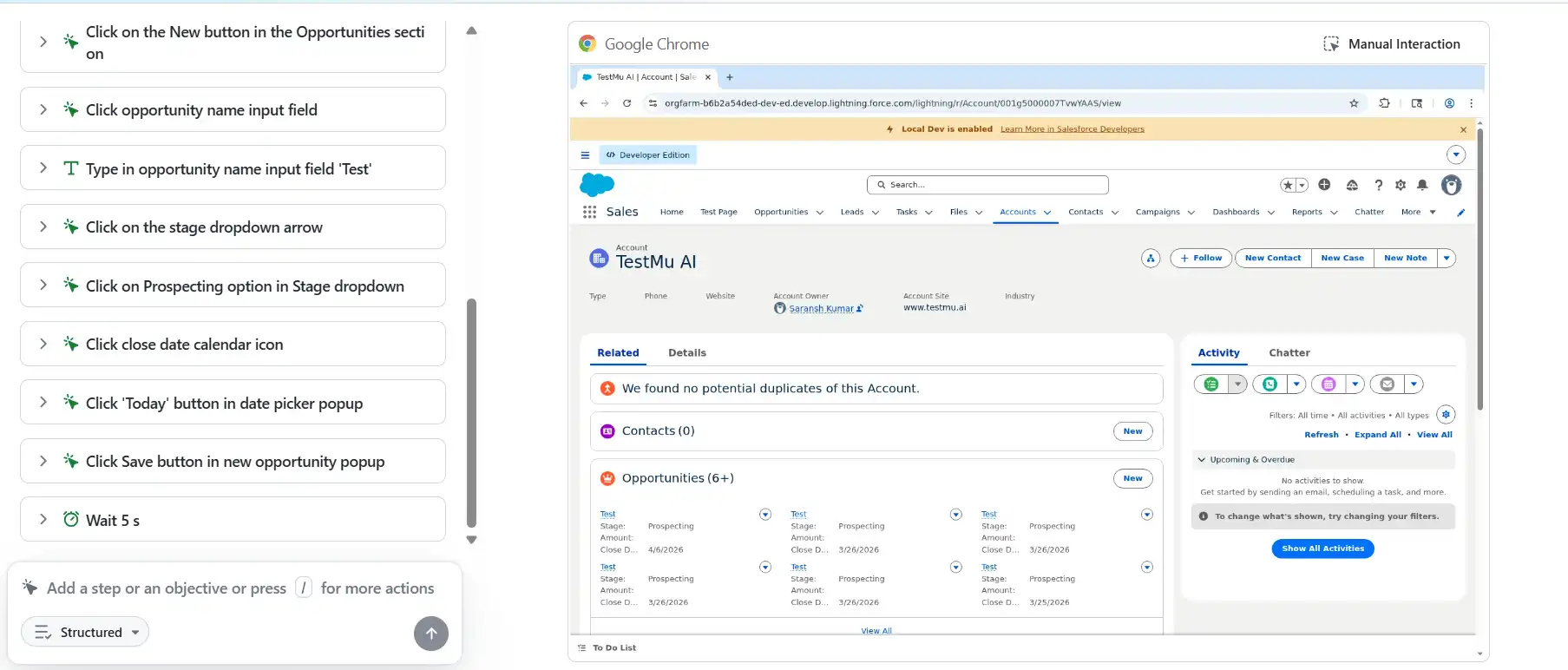 Salesforce Testing Opportunity Created