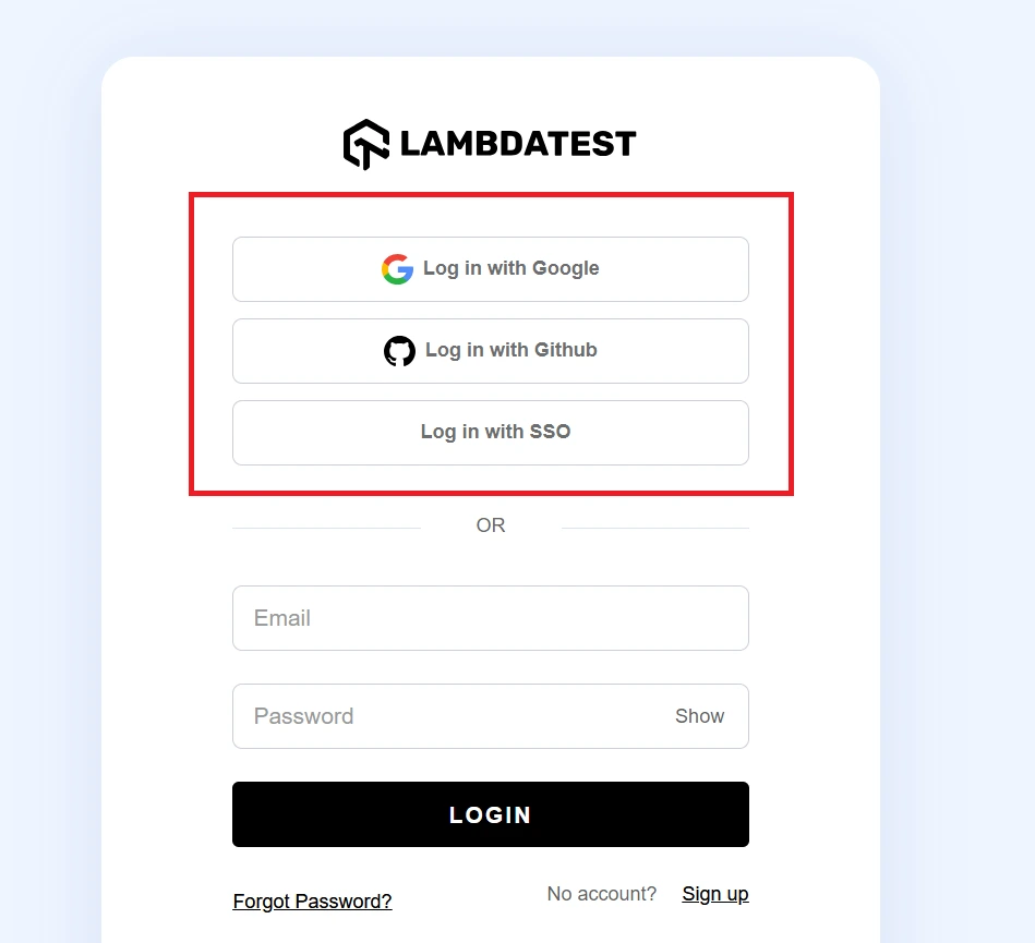 Signup options on login page