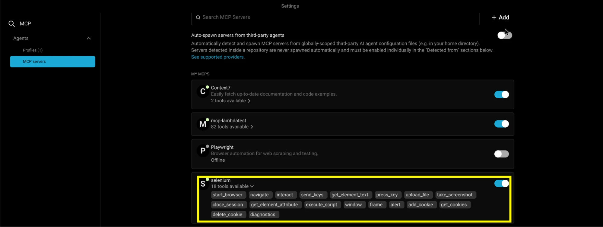 Selenium MCP tools in Warp Selenium MCP tools in Warp