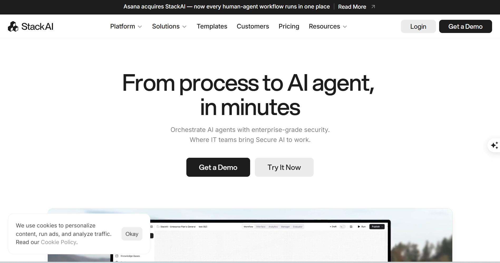 Stack AI - Best AI Agent Builder for Regulated Industries Stack AI platform showing an enterprise AI agent workflow with compliance and access controls
