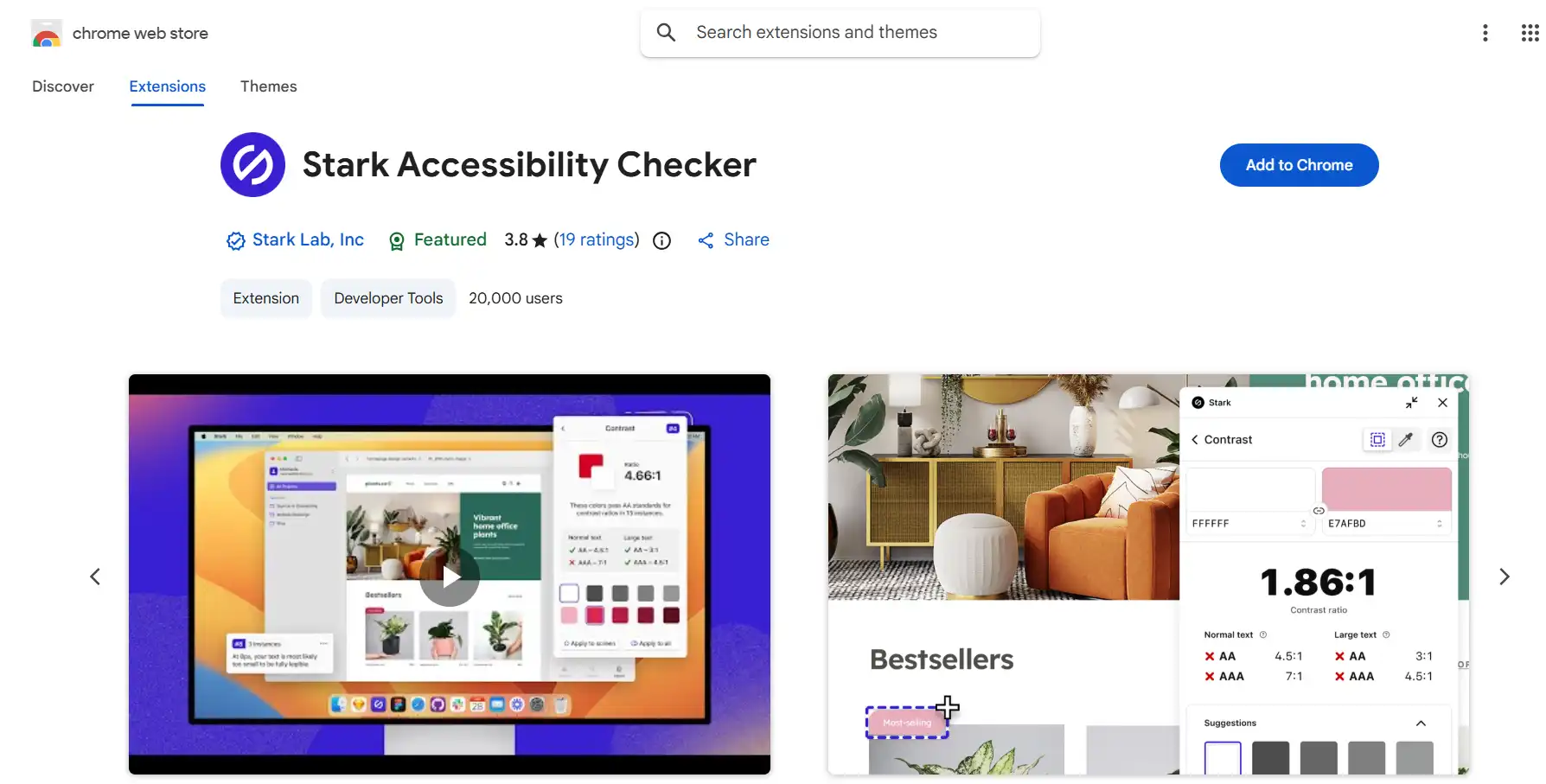 Stark Accessibility Checker showing contrast analysis and vision impairment simulation