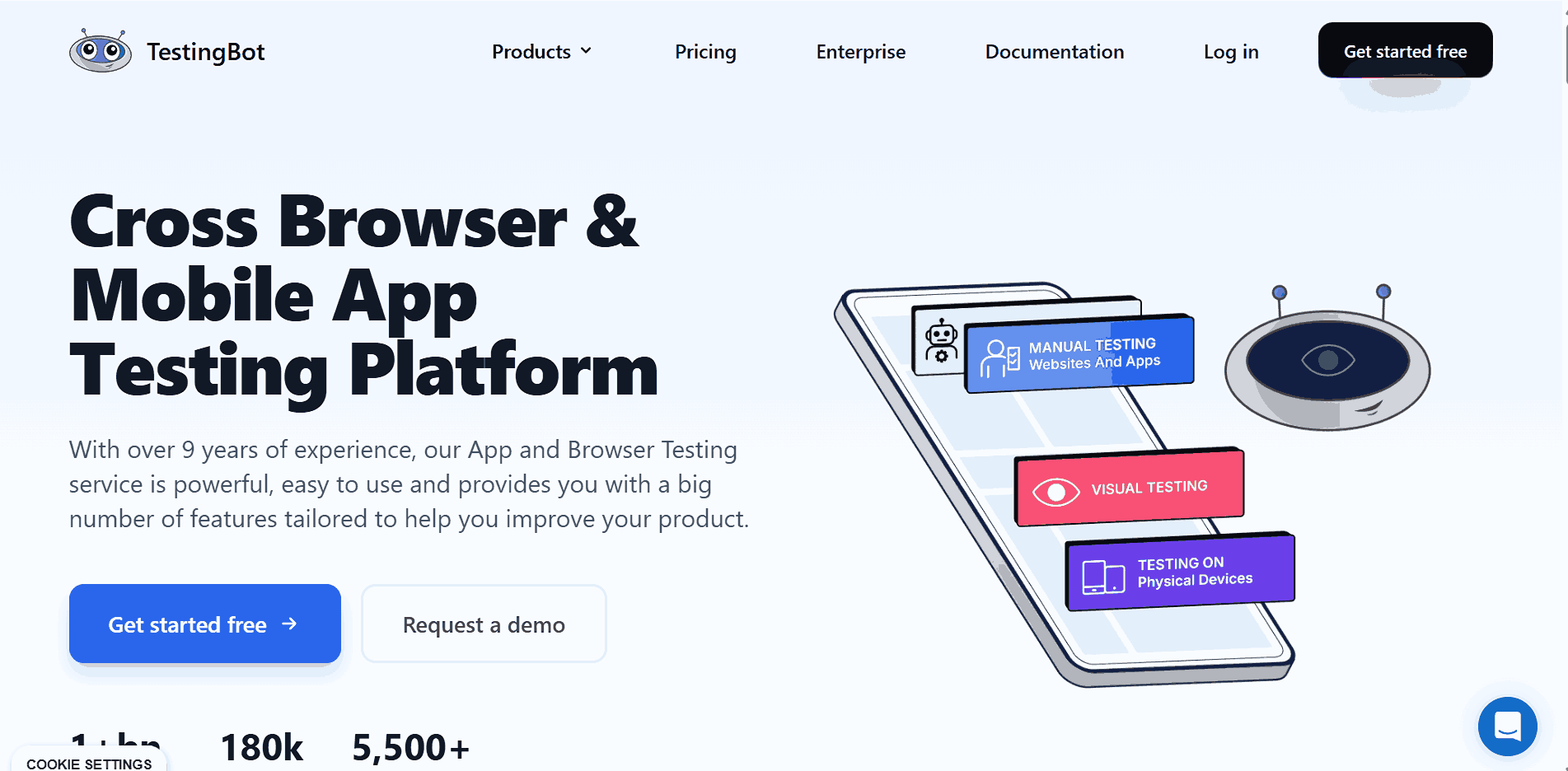 TestingBot platform screenshot showing cloud-based cross-browser testing