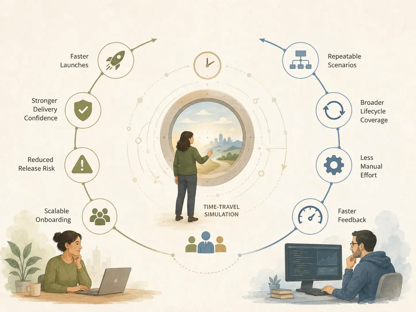 Figure 6. Business and engineering excellence gains from lifecycle-aware validation Diagram summarising the business and engineering excellence gains from lifecycle-aware time-travel testing