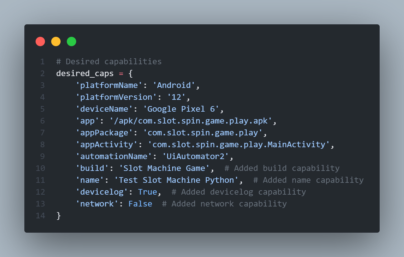 Updated desired capabilities are as follows Updated desired capabilities are as follows