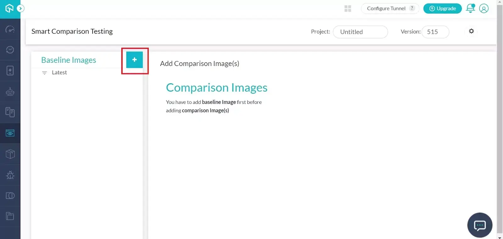Upload a baseline image by clicking the Upload a baseline image by clicking the