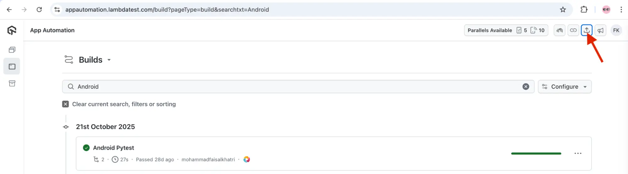 Click Upload Icon to Upload Android App