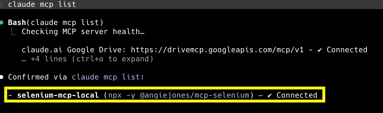 Verify Selenium MCP server connection Verify Selenium MCP server connection
