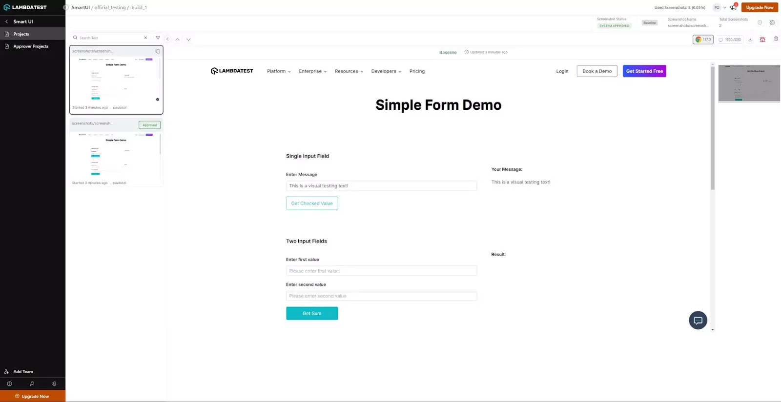 you can see the test status and the screenshots you can see the test status and the screenshots