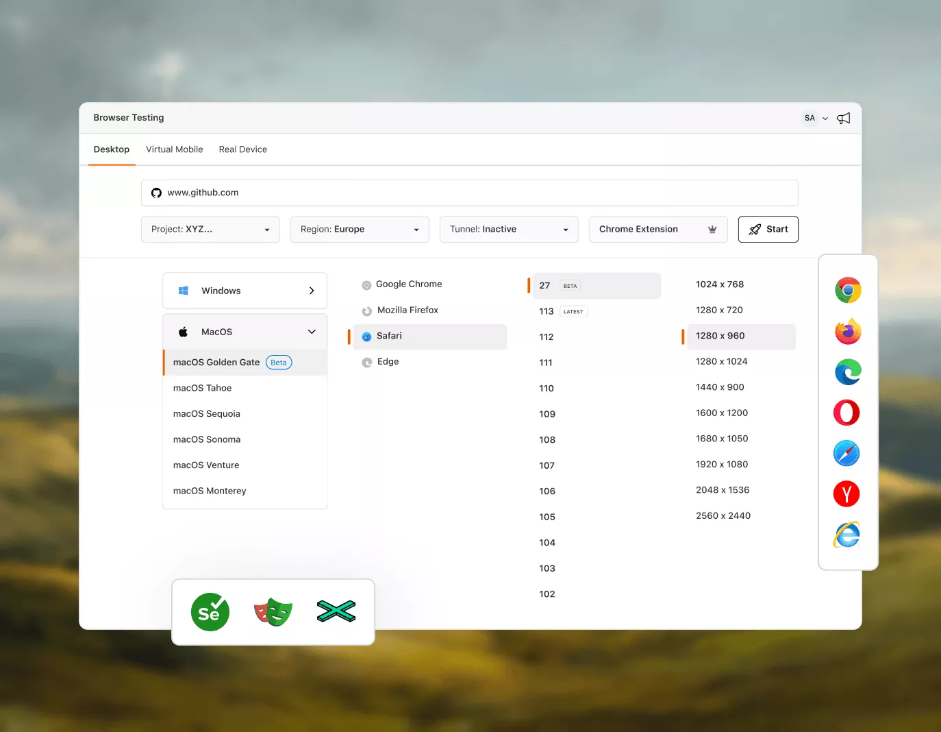 Run automated Selenium, Playwright, Cypress, and Puppeteer tests on macOS Golden Gate