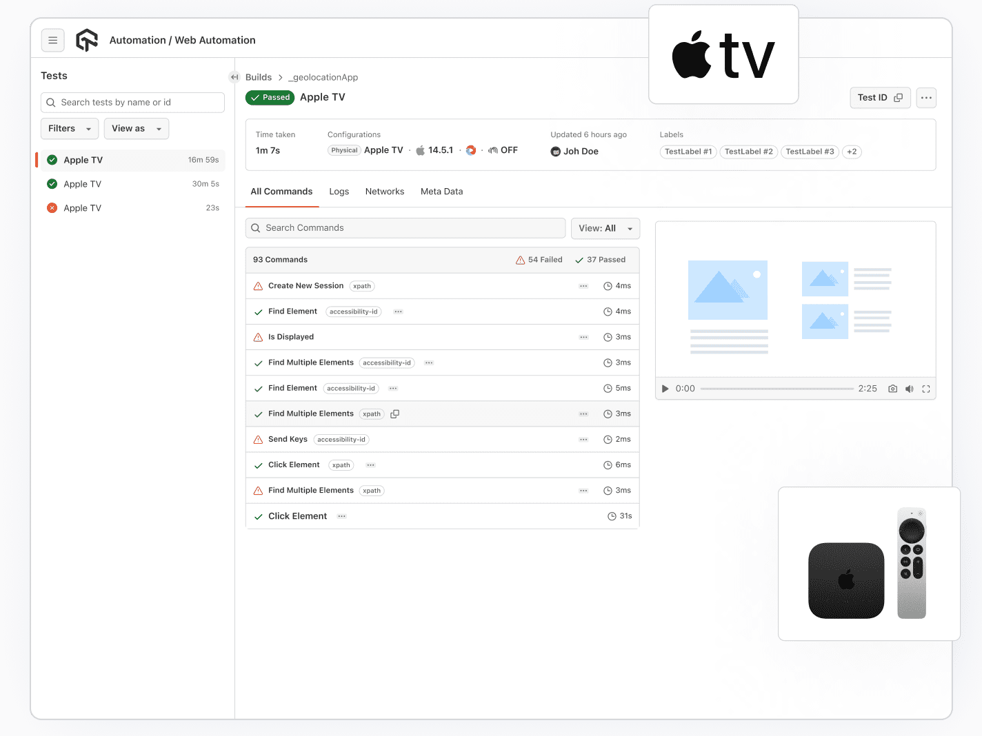 Automate Apple TV Test Online