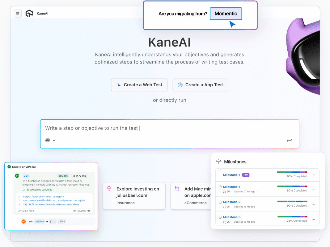 Switch to an AI-native E2E testing agent with fast, scalable, and secure test orchestration, real-time insights, and effortless test creation, a strong alternative to Momentic AI.