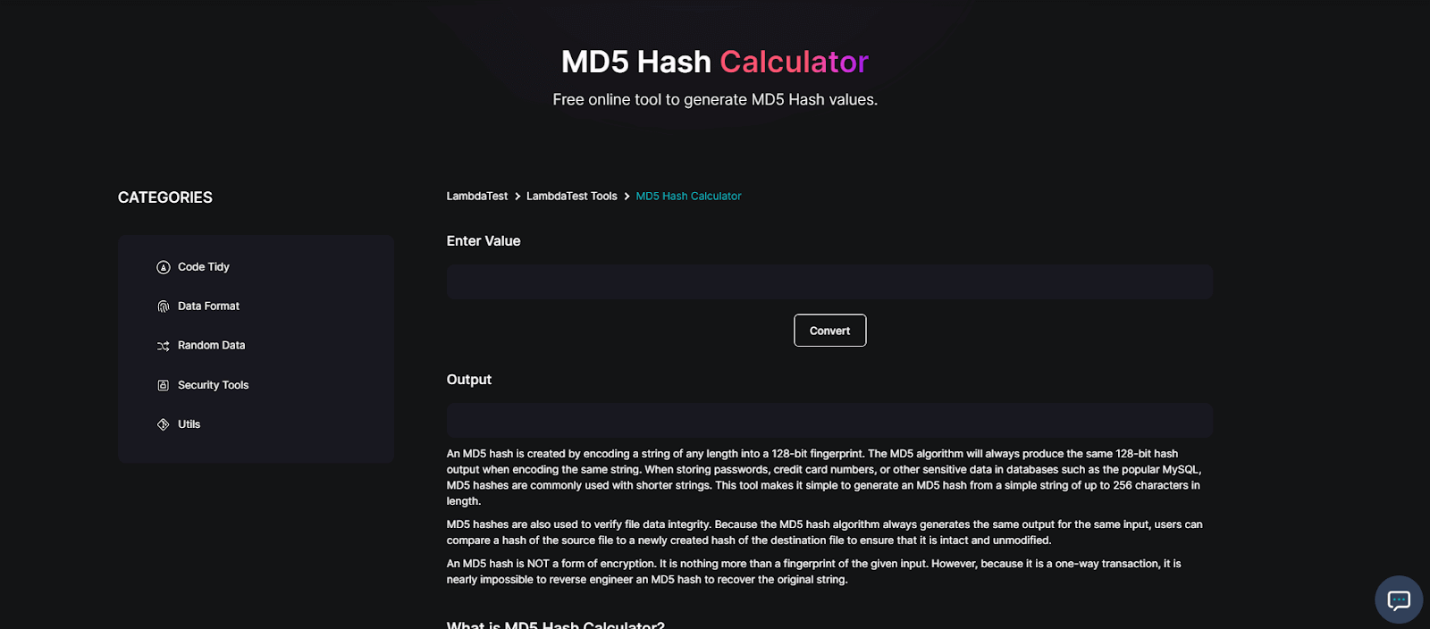 MD5 Hash Calculator MD5 Hash Calculator