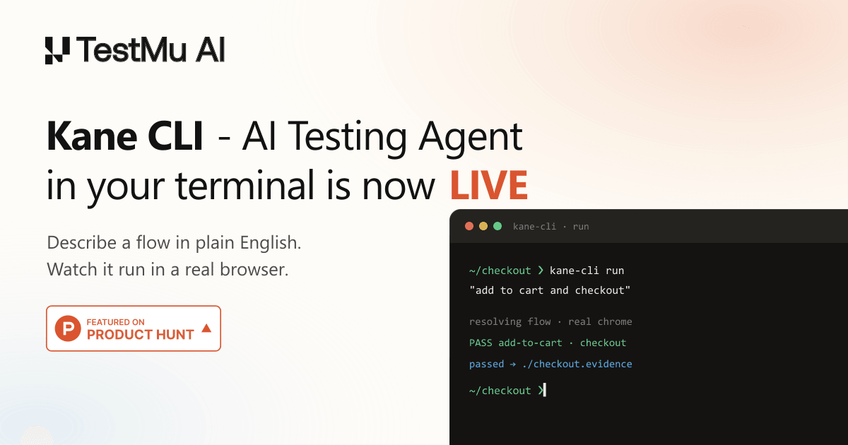 Kane CLI testing agent running end-to-end flows in a local browser