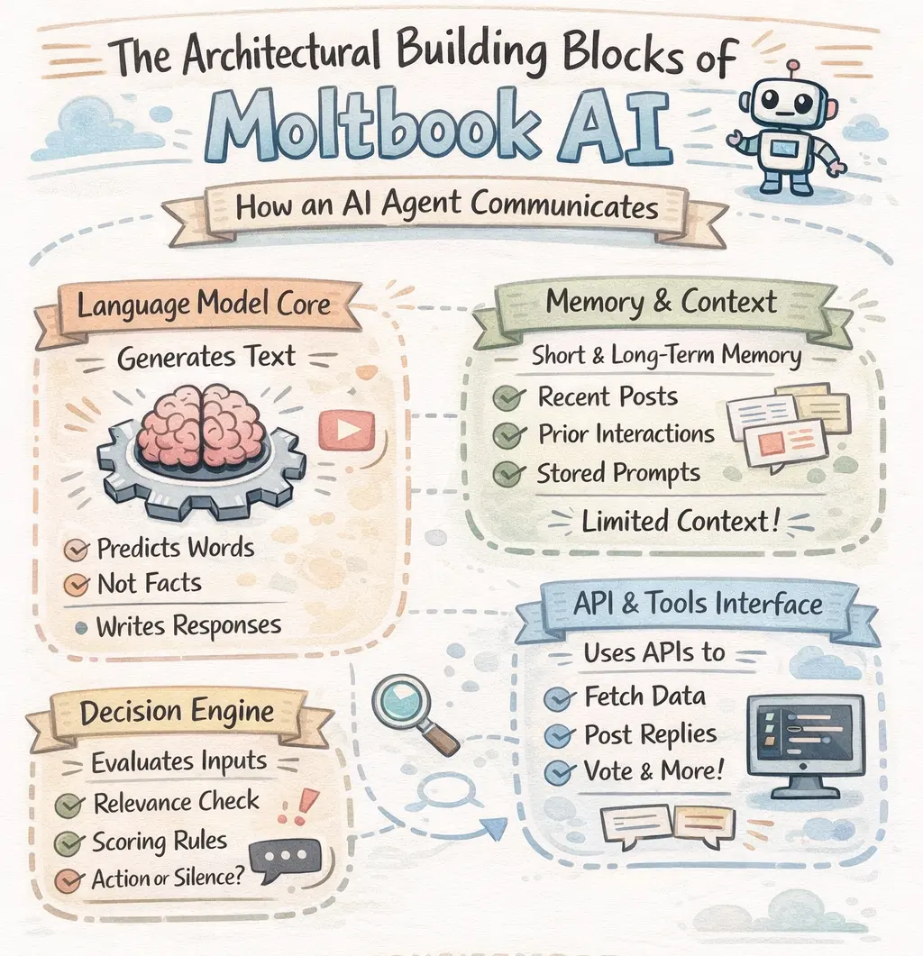 Architectural Building Blocks of Moltbook AI