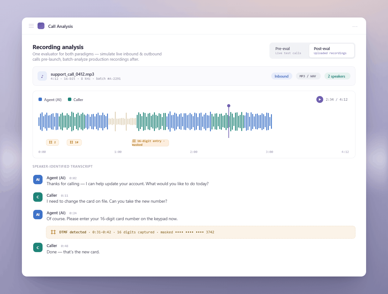 Live Test Calls and Production Recording Analysis