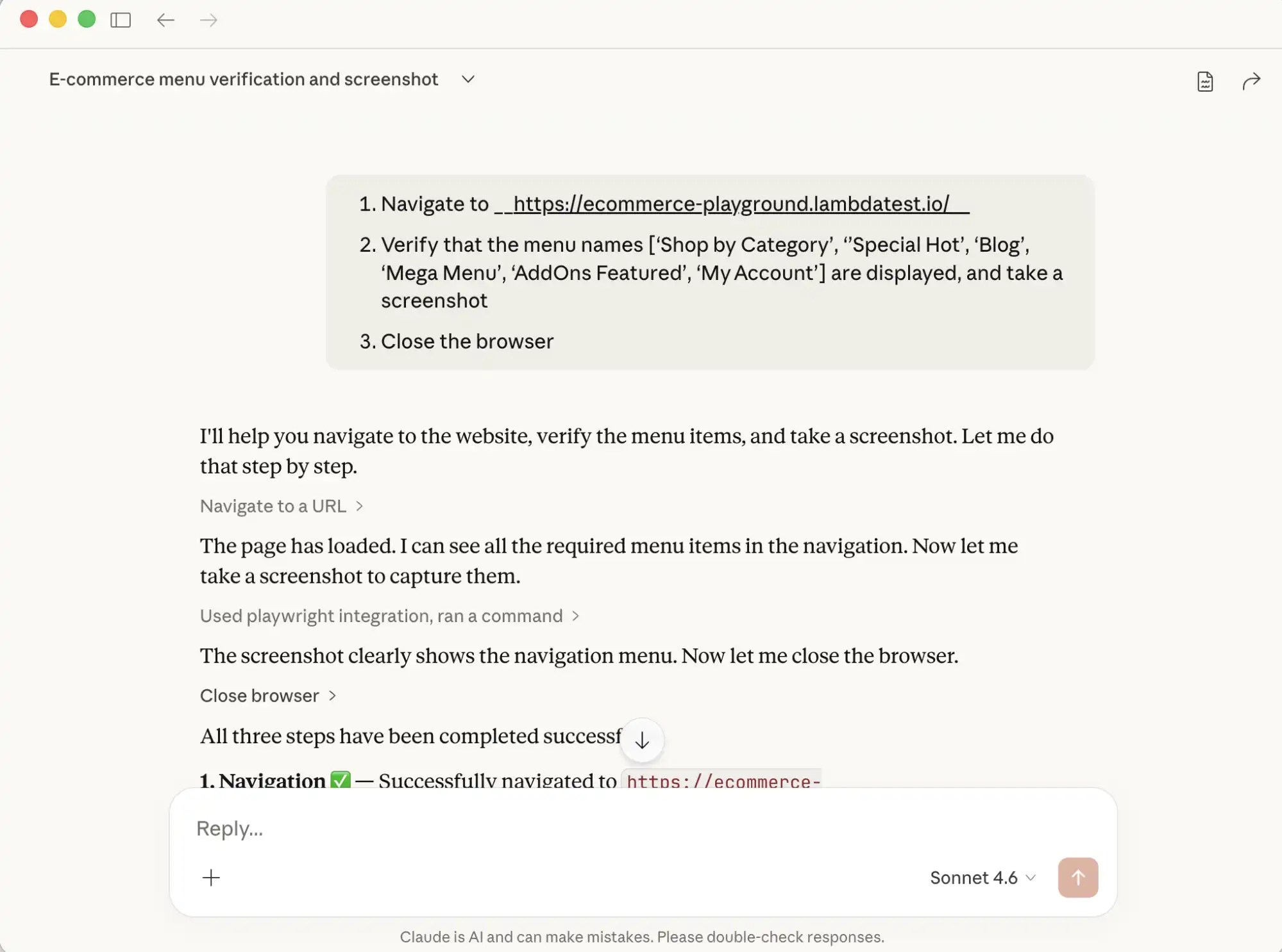 Playwright MCP Test Run in Claude Desktop