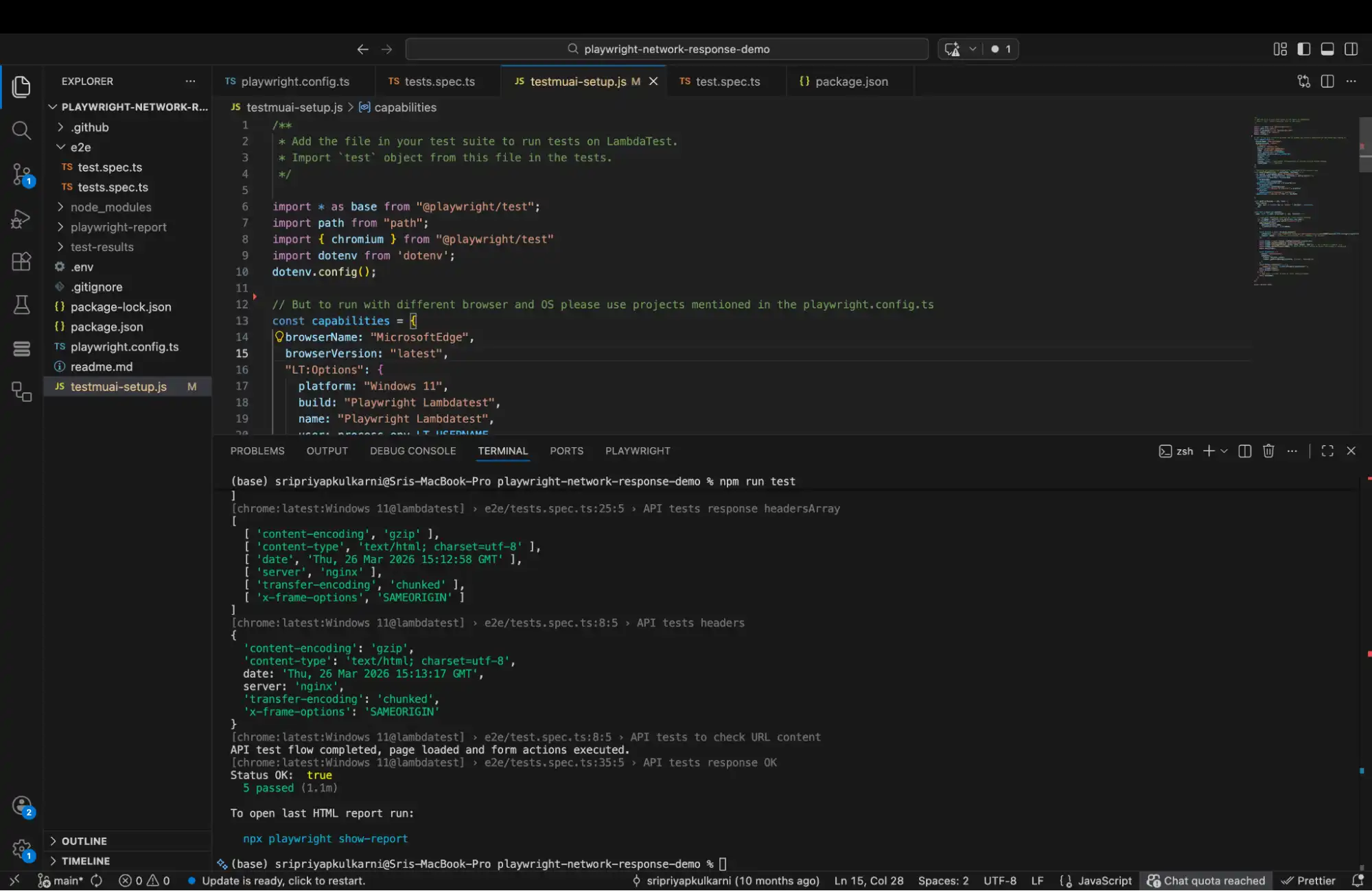 Local test execution result