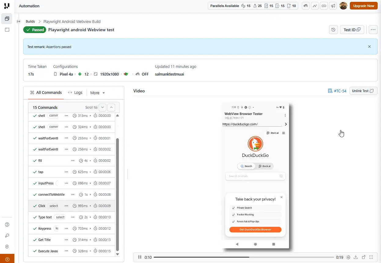 TestMu AI real device cloud, where Playwright WebView scripts run on real Android devices TestMu AI real device cloud, where Playwright WebView scripts run on real Android devices