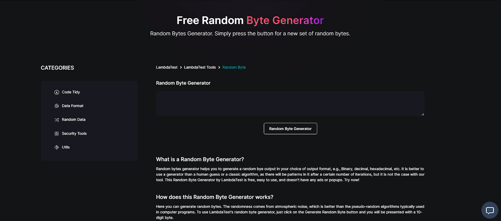 Random Byte Generator Random Byte Generator