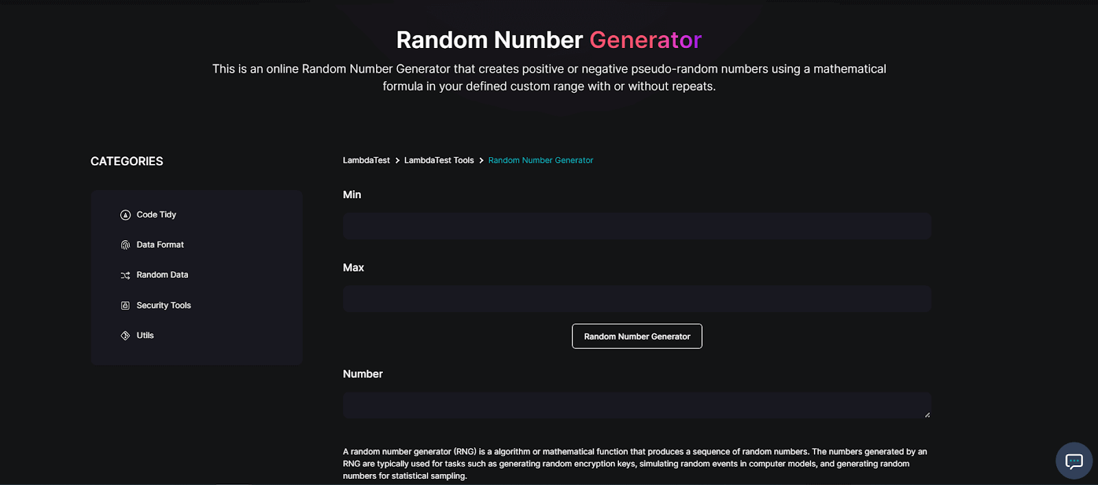 Random Number Generator Random Number Generator