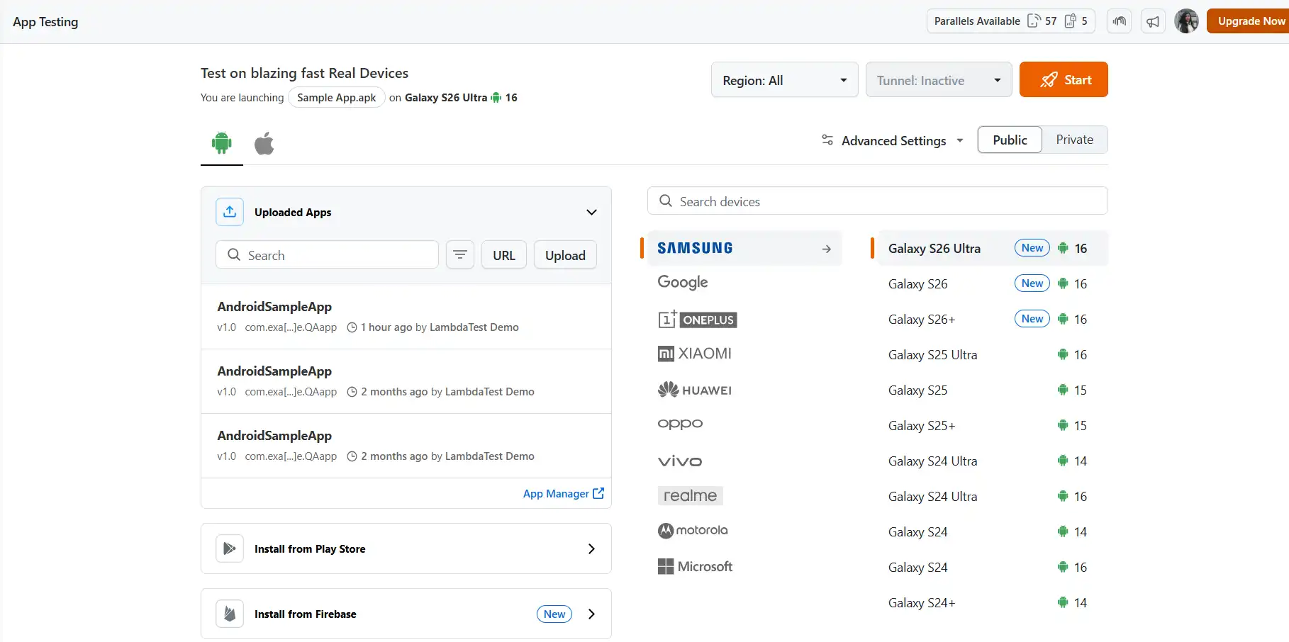 Mobile Oracle app testing on emulators and simulators