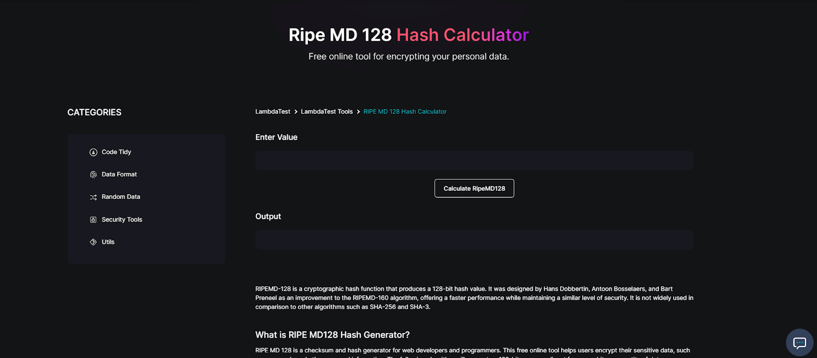 RIPEMD128 Hash Calculator RIPEMD128 Hash Calculator