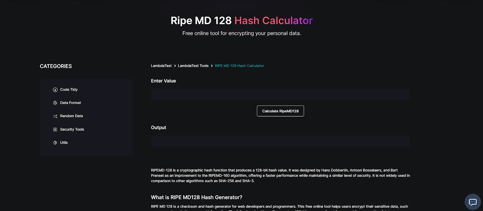RIPEMD128 Hash Calculator